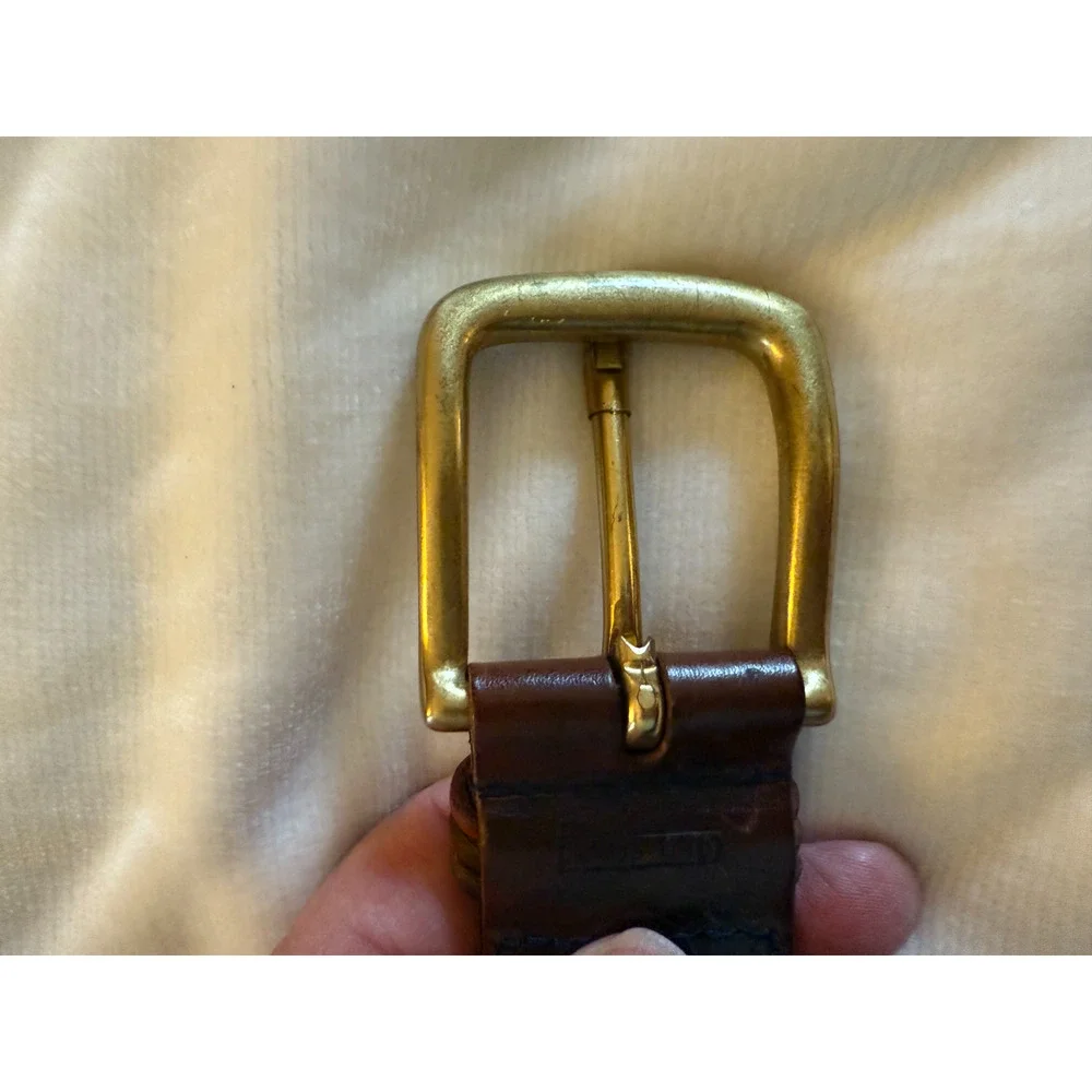 Lands End Braided Leather Belt Size 28 Brown Multi Color Gold Buckle Vintage